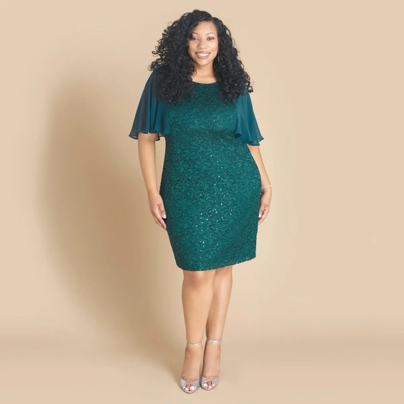 Connected Apparel Hunter Green Sequin Lace Mini Dress - Picture 1 of 6
